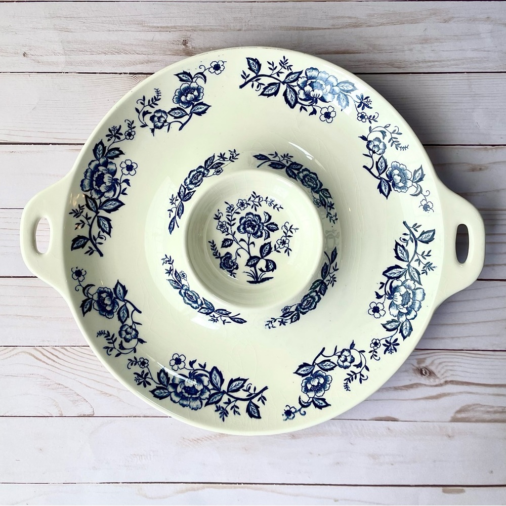 Blue and White Floral Ceramic 15” Serving Platter / Plate - Chips Crackers